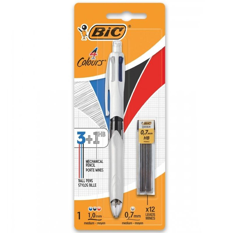 Bolígrafo de tinta de aceite retráctil bic 4 colours 942103/ 1 unidad/ 4 colores de tinta/ cuerpo color blanco