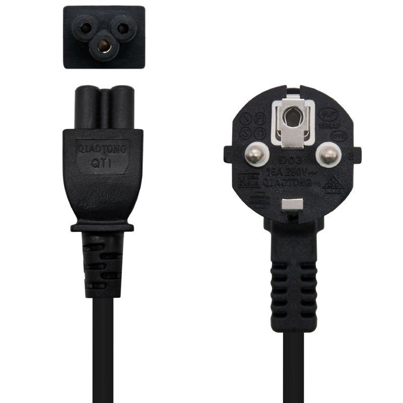 Cable alimentación trébol nanocable 10.22.0302-l300/ schuko macho - c5 hembra/ 3m/ negro