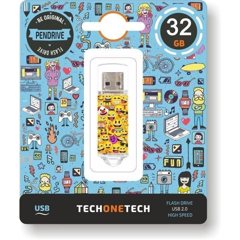 Pendrive 32gb tech one tech emojis usb 2.0