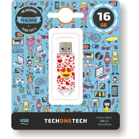 Pendrive 16gb tech one tech emojis heart eyes usb 2.0