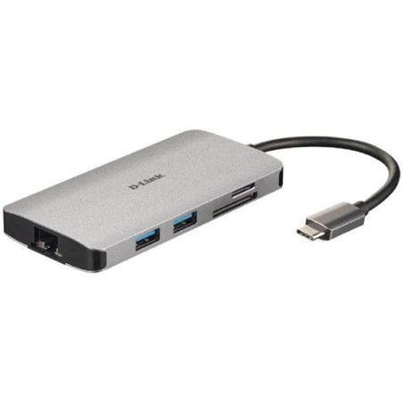 Docking usb tipo-c d-link dub-m810/ 3xusb/ 1xusb tipo-c/ 1xthunderbolt/ 1xhdmi/ 1xrj45/ 1xlector tarjetas/ gris