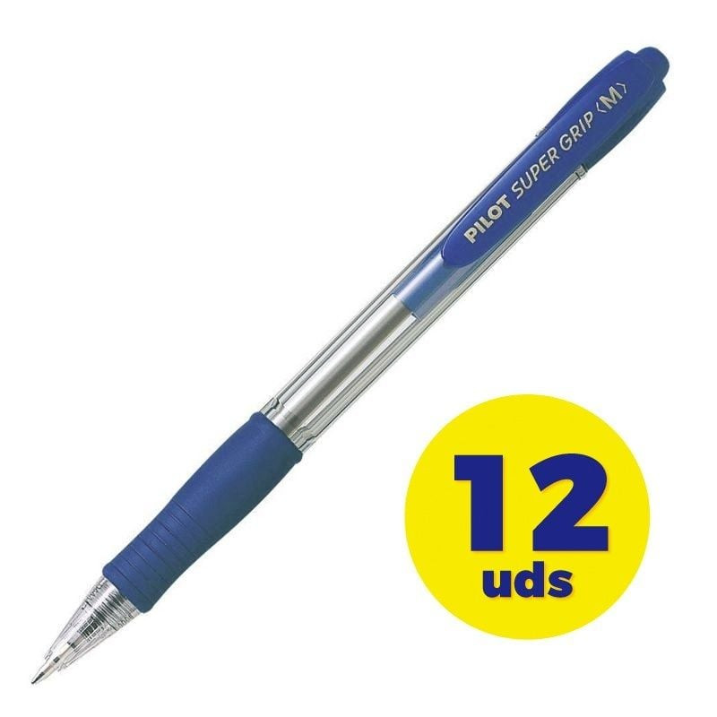 Caja de bolígrafos de tinta de aceite retráctil pilot super grip m/ 12 unidades/ azules