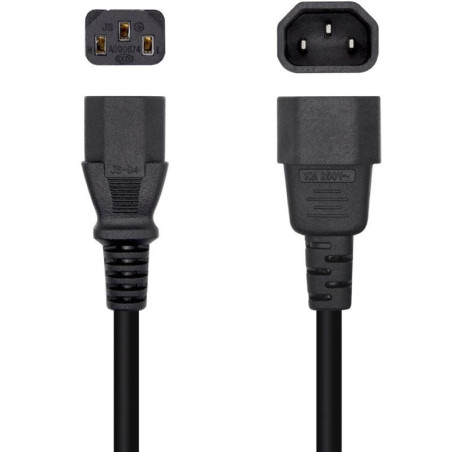 Cable alimentación aisens a132-0466/ c13 hembra - c14 macho/ hasta 1500w/ 3m/ negro
