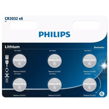 Pack de 6 pilas de botón philips cr2032/ 3v