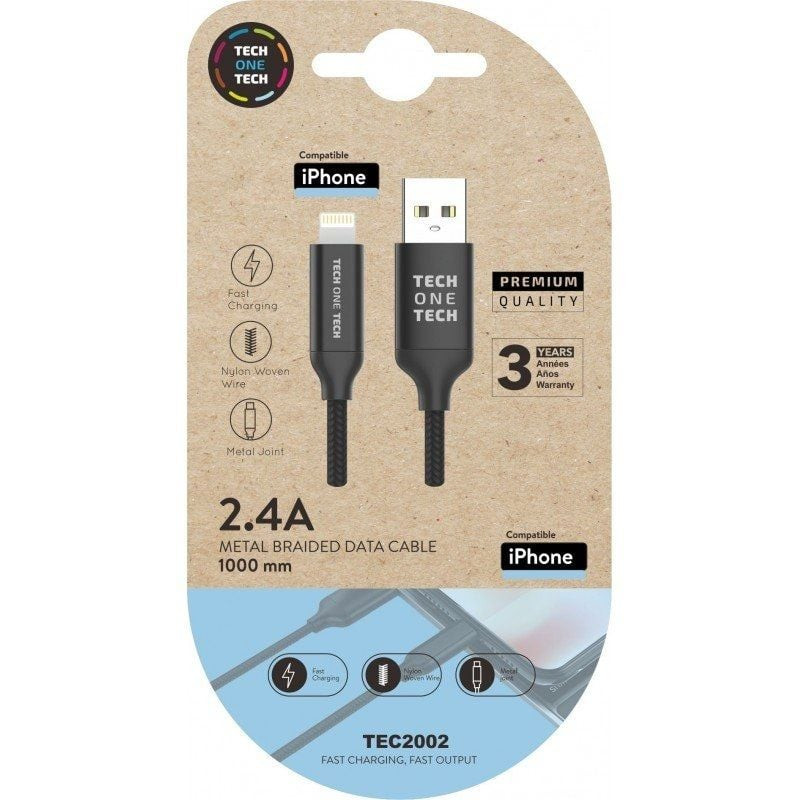 Cable usb 2.0 tech one tech tec2002/ usb macho - lightning macho/ 1m/ negro