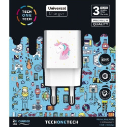 Cargador de pared tech one tech unicornio dream/ 2xusb/ 2.4a/ blanco