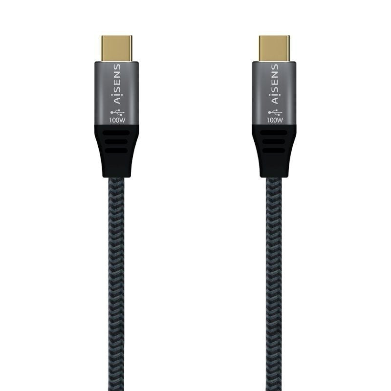 Cable usb 2.0 tipo-c aisens a107-0628 5a 100w/ usb tipo-c macho - usb tipo-c macho/ hasta 100w/ 60mbps/ 1m/ gris
