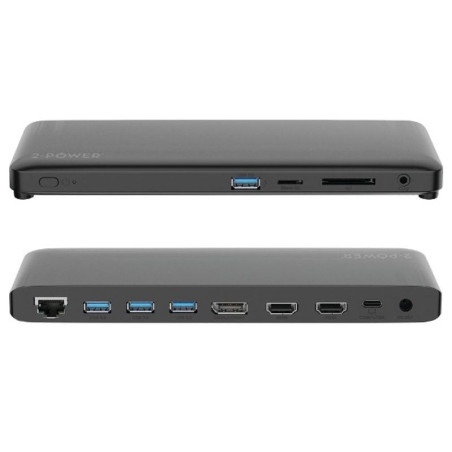 Docking usb tipo-c 2-power doc0117a/ 4xusb/ 1xusb tipo-c pd/ 2xhdmi/ 1xdisplayport/ 1xjack/ 1xrj45/ 1xlector tarjetas sd/ gris