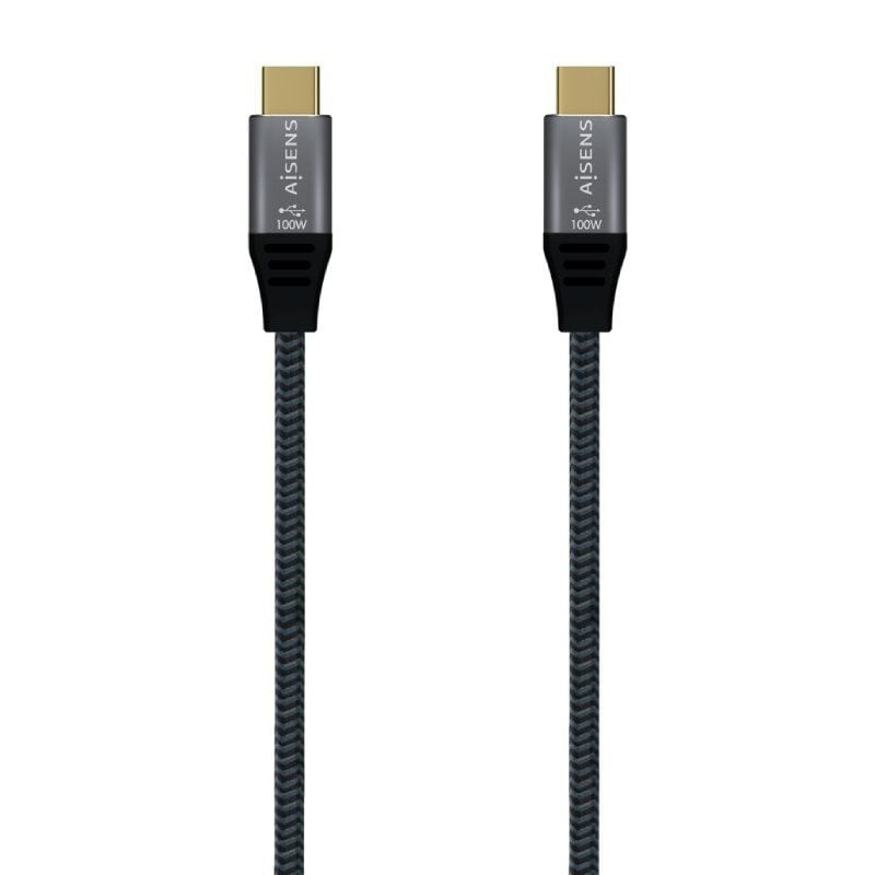 Cable usb 3.2 tipo-c aisens a107-0670 20gbps 100w/ usb tipo-c macho - usb tipo-c macho/ hasta 100w/ 2500mbps/ 60cm/ gris