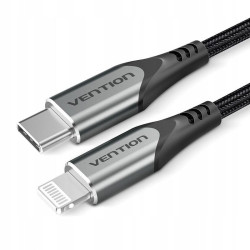 Cable usb 2.0 tipo-c lightning vention tachf/ usb tipo-c macho - lightning macho/ hasta 27w/ 480mbps/ 1m/ gris