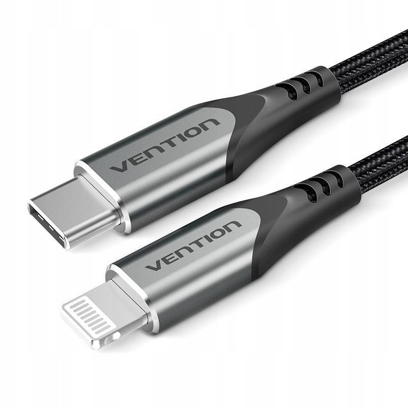 Cable usb 2.0 tipo-c lightning vention tachf/ usb tipo-c macho - lightning macho/ hasta 27w/ 480mbps/ 1m/ gris