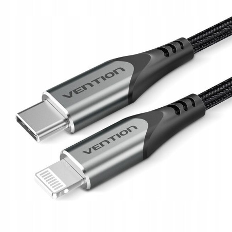 Cable usb 2.0 tipo-c lightning vention tachf/ usb tipo-c macho - lightning macho/ hasta 27w/ 480mbps/ 1m/ gris