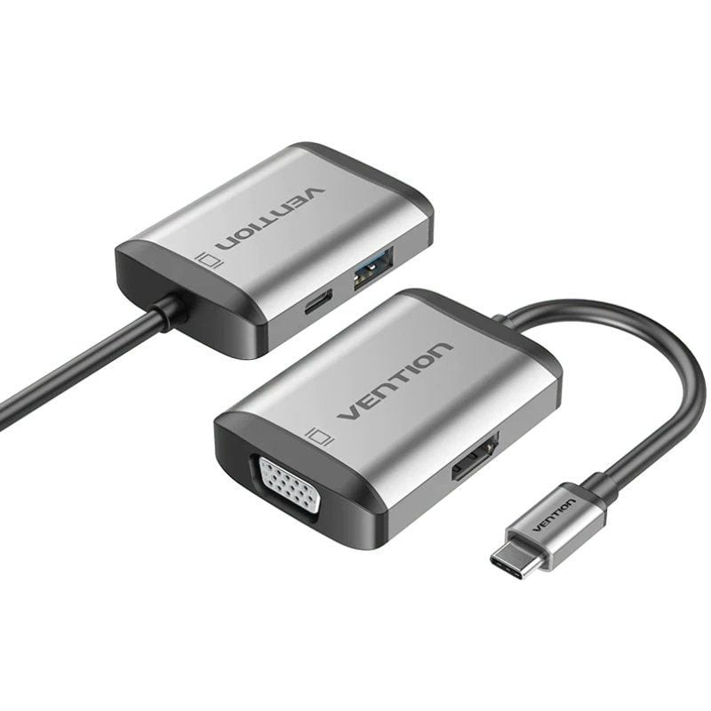 Conversor vention tfahb/ 1xusb/ 1xhdmi/ 1xvga/ 1xusb tipo-c pd/ 15cm/ gris