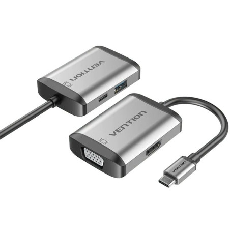 Conversor vention tfahb/ 1xusb/ 1xhdmi/ 1xvga/ 1xusb tipo-c pd/ 15cm/ gris