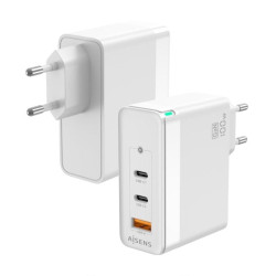 Cargador gan de pared aisens asch-100w3p008-w/ 2xusb tipo-c/ 1x usb/ 100w