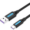 Cable usb 2.0 tipo-c vention corbd/ usb macho - usb tipo-c macho/ hasta 100w/ 480mbps/ 50cm/ negro