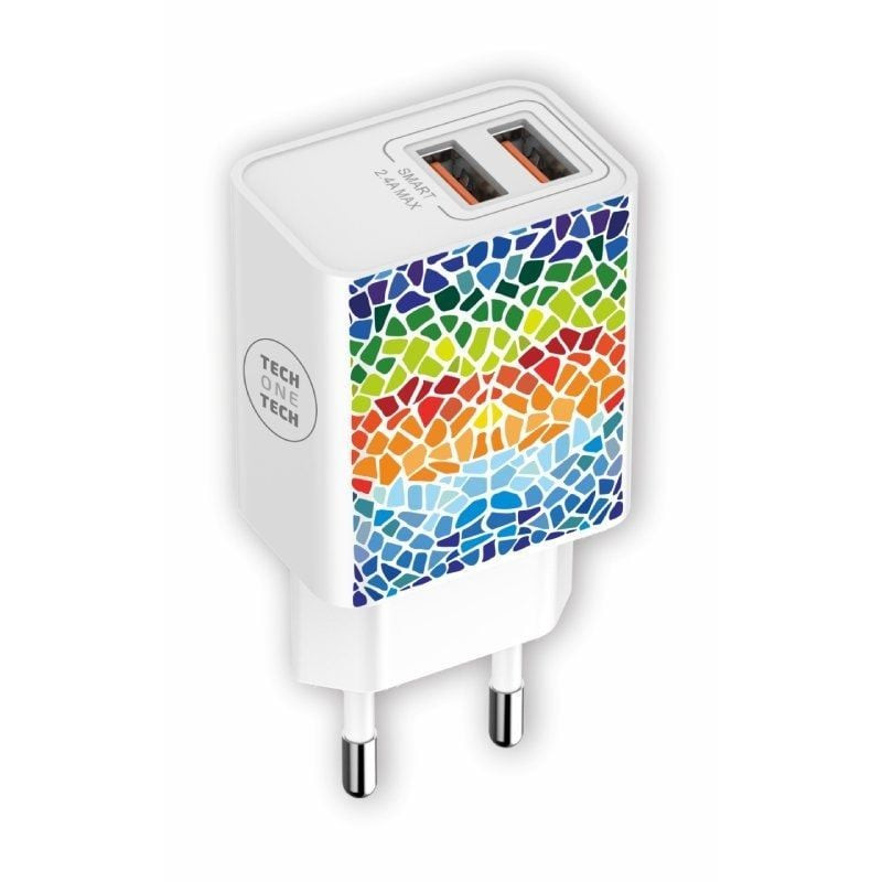Cargador de pared tech one tech gaudi/ 2xusb/ 2.4a/ blanco