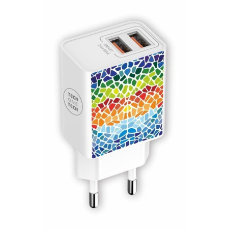 Cargador de pared tech one tech gaudi/ 2xusb/ 2.4a/ blanco