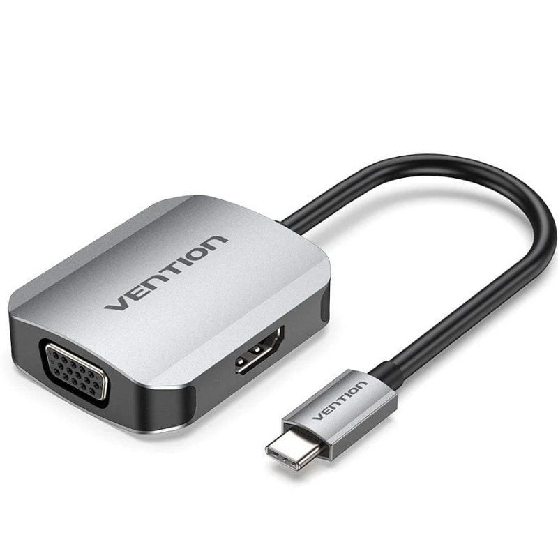 Conversor vention tdihb/ usb tipo-c macho/ vga hembra - hdmi hembra/ 15cm/ plata