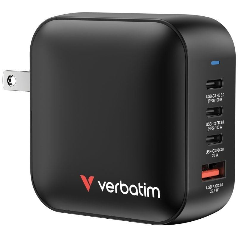 Cargador de pared universal verbatim mini gan wall charger/ 3xusb tipo-c/ 1xusb/ 100w