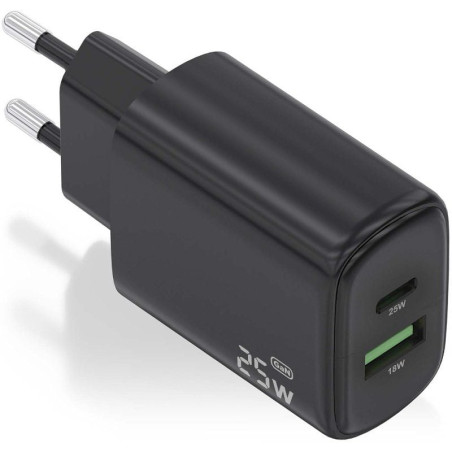 Cargador gan de pared aisens a110-0912/ 1xusb tipo-c/ 1xusb/ 25w/ negro