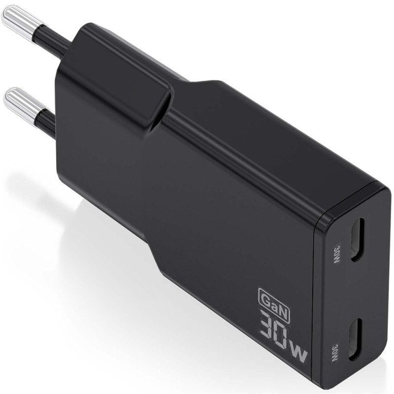 Cargador gan de pared aisens asch-30w2p049-bk/ 2xusb tipo-c/ 30w/ negro