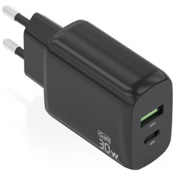 Cargador gan de pared aisens a110-0924/ 1xusb tipo-c/ 1xusb/ 30w/ negro