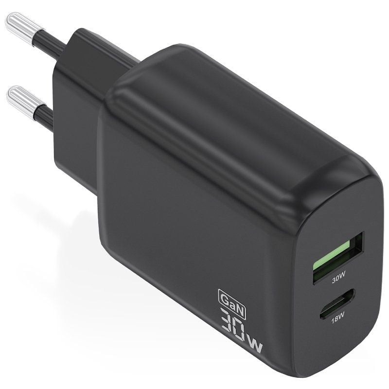 Cargador gan de pared aisens a110-0924/ 1xusb tipo-c/ 1xusb/ 30w/ negro